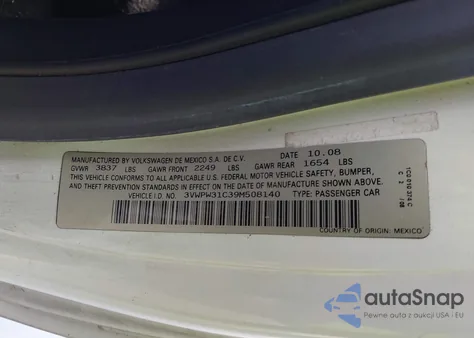 2009 Volkswagen New Beetle 2.5L from USA, damaged, VIN 3VWPW31C39M508140